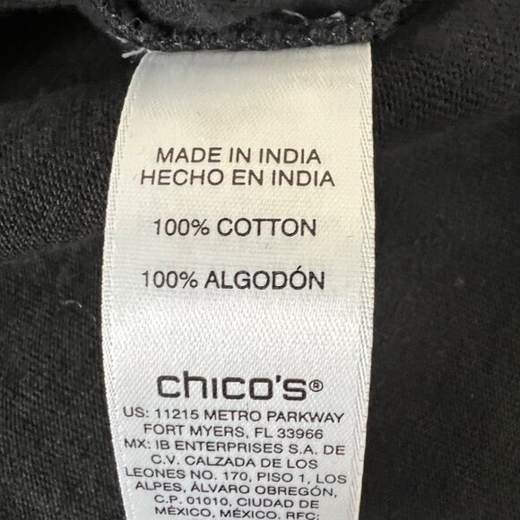 Chicos Womens Embellished Flower Puff Sleeve Top Beaded Black Cotton size Large - Picture 10 of 13